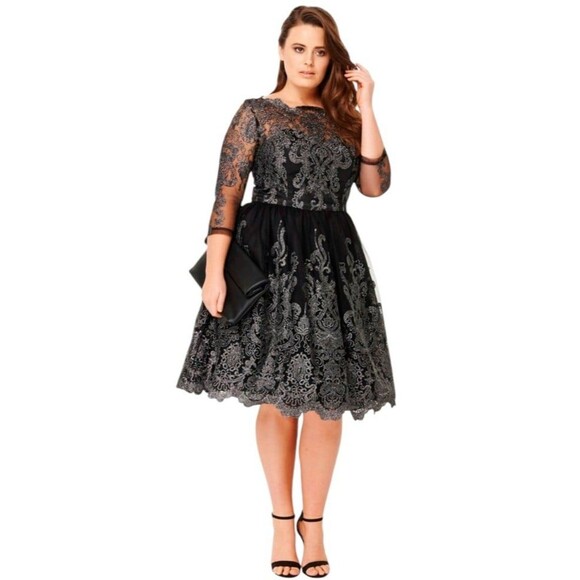 Chi Chi London Gothic Embroidered Dress Women's UK 14 Black Lottie Dark Romance - Picture 1 of 10